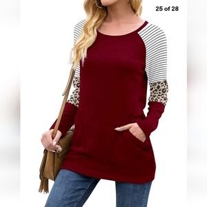 NWT AYIFU Long Sleeve Tops Casual Color Block Tunic Loose Fit Shirt